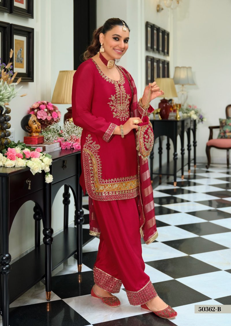D 50362 B By Zaveri Chinon Beats Work Readymade Suits
